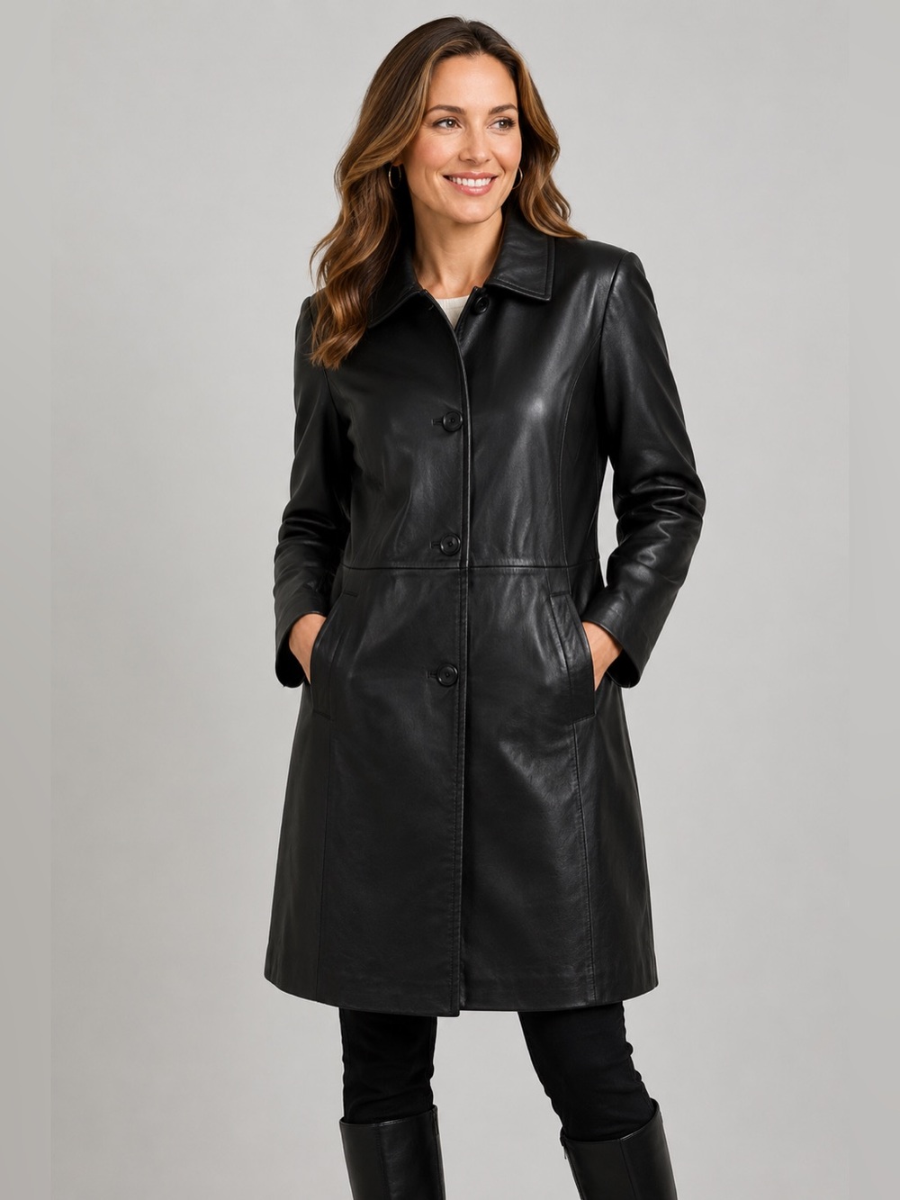 Women's Worthington Black Genuine Lambskin Leather Coat M
